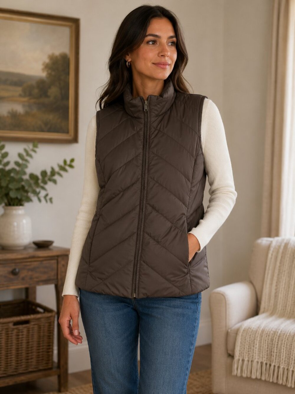 Kenneth Cole Reaction Brown Quilted Puffer Vest